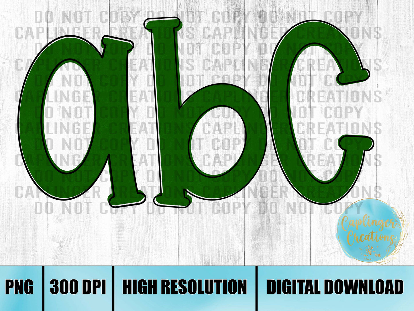 Hand drawn offset GREEN- ALPHA SET A-Z - Digital download 300DPI PNG FILE