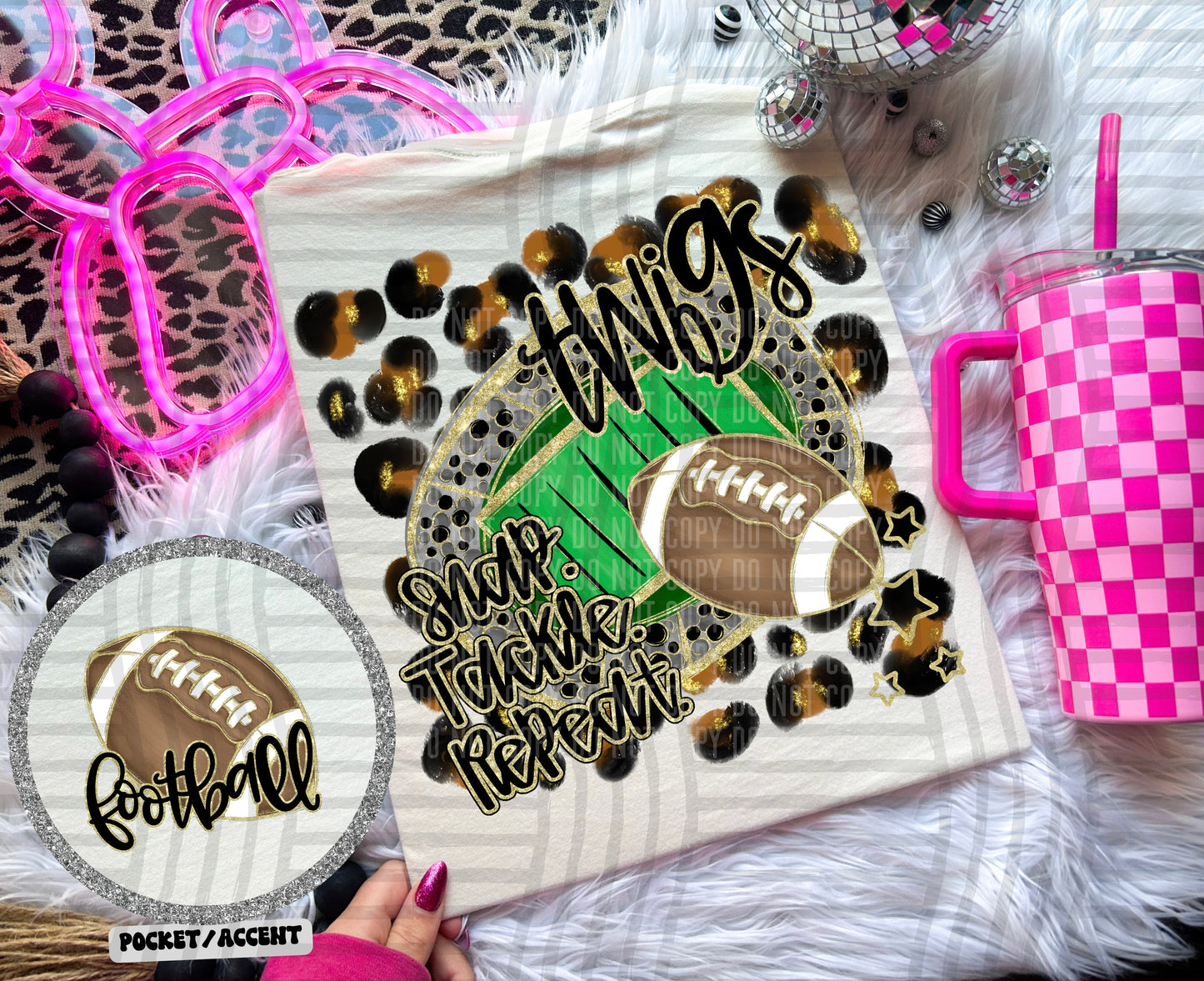 Football - Snap. Tackle. Repeat. <3- Digital Download 300DPI PNG FILE