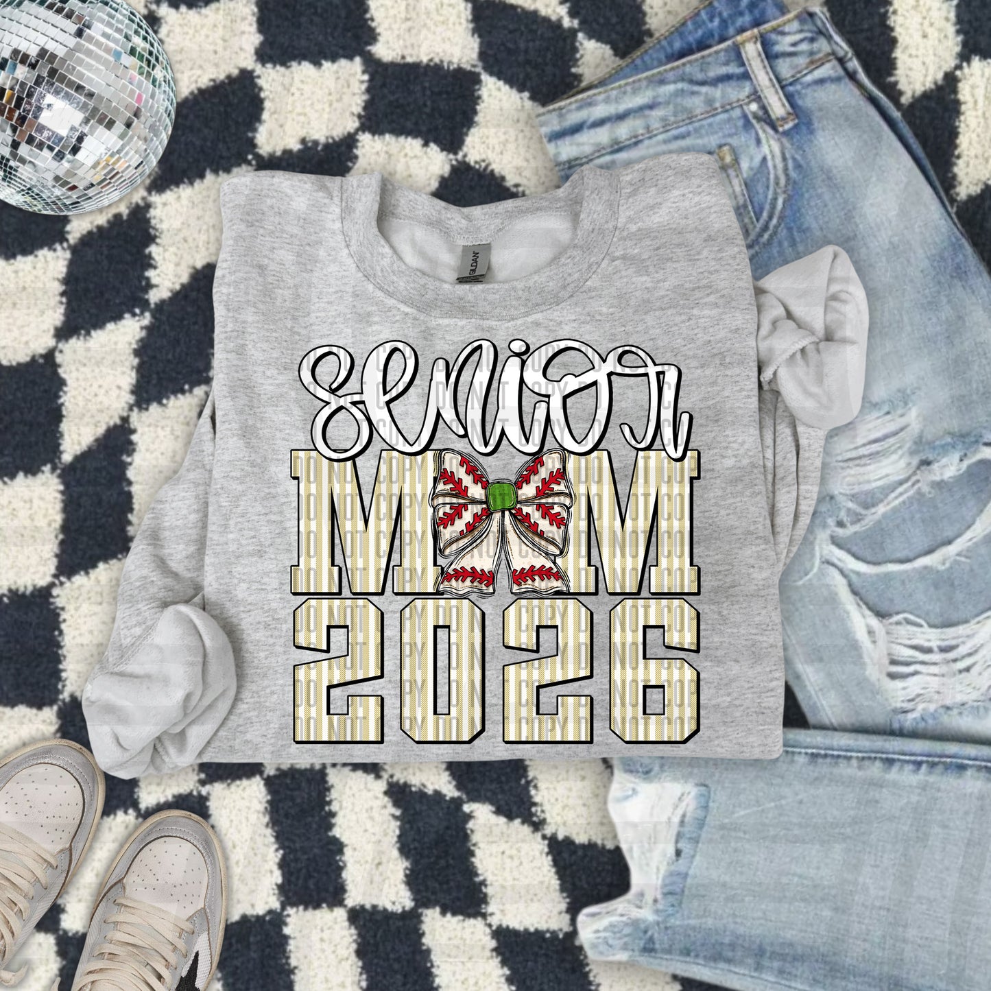 Senior Mom 2026 Seersucker BASEBALL - Choose your color - Digital Download 300DPI PNG FILE