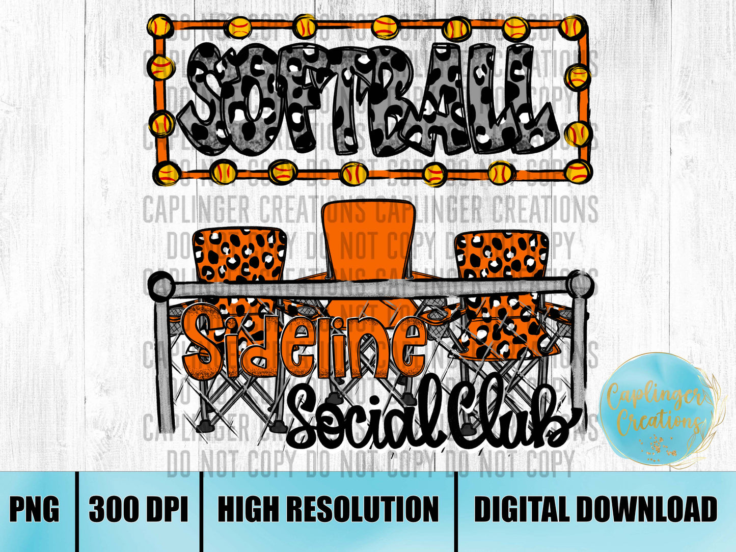 Orange Softball Sidelines Social Club - Digital download 300DPI PNG FILE