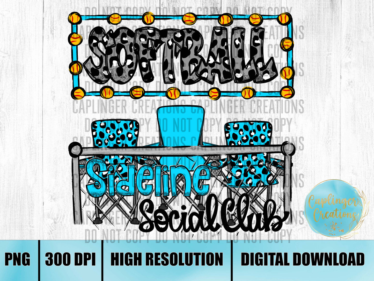 Light Blue Softball Sidelines Social Club - Digital download 300DPI PNG FILE