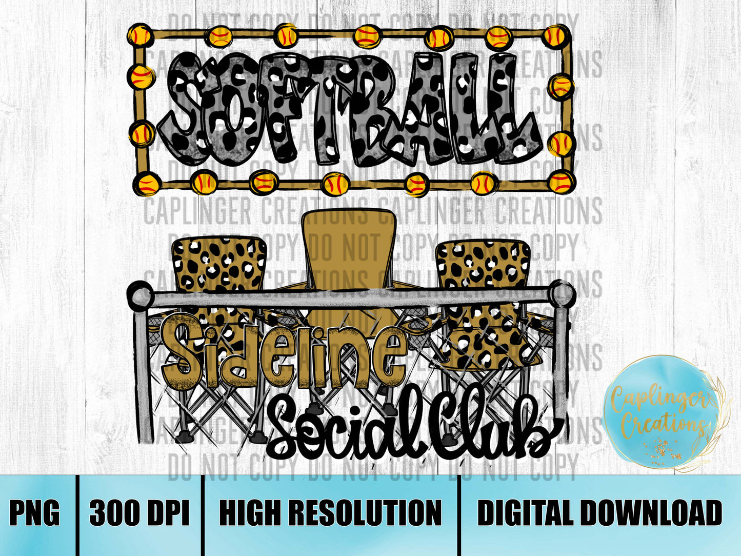 Gold Softball Sidelines Social Club - Digital download 300DPI PNG FILE