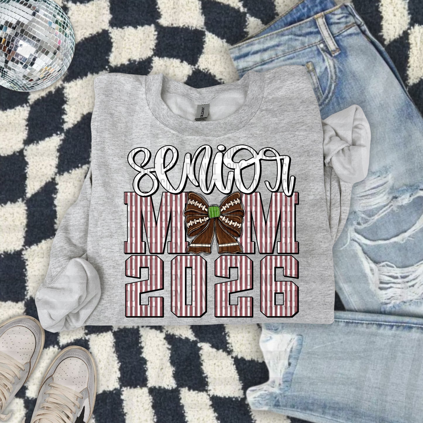Senior Mom 2026 Seersucker Football - Choose your color - Digital Download 300DPI PNG FILE