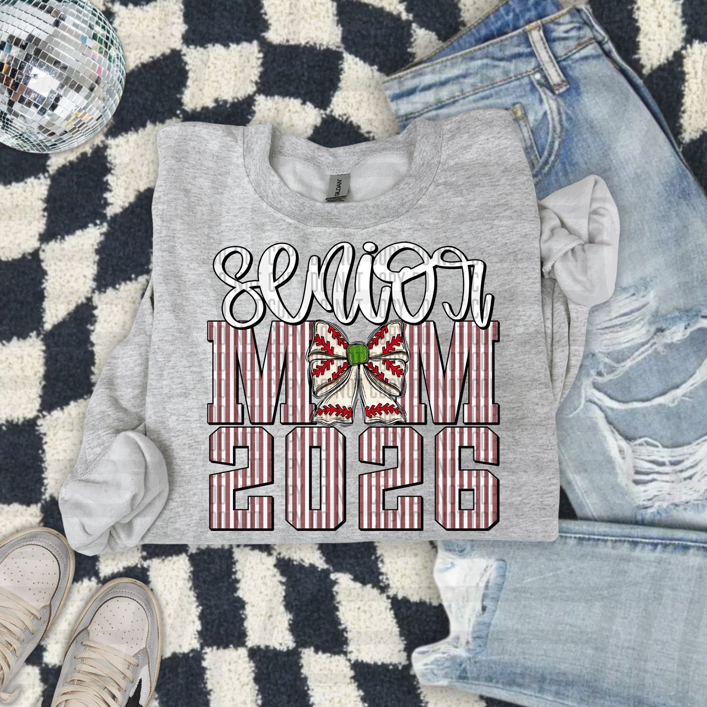 Senior Mom 2026 Seersucker BASEBALL - Choose your color - Digital Download 300DPI PNG FILE