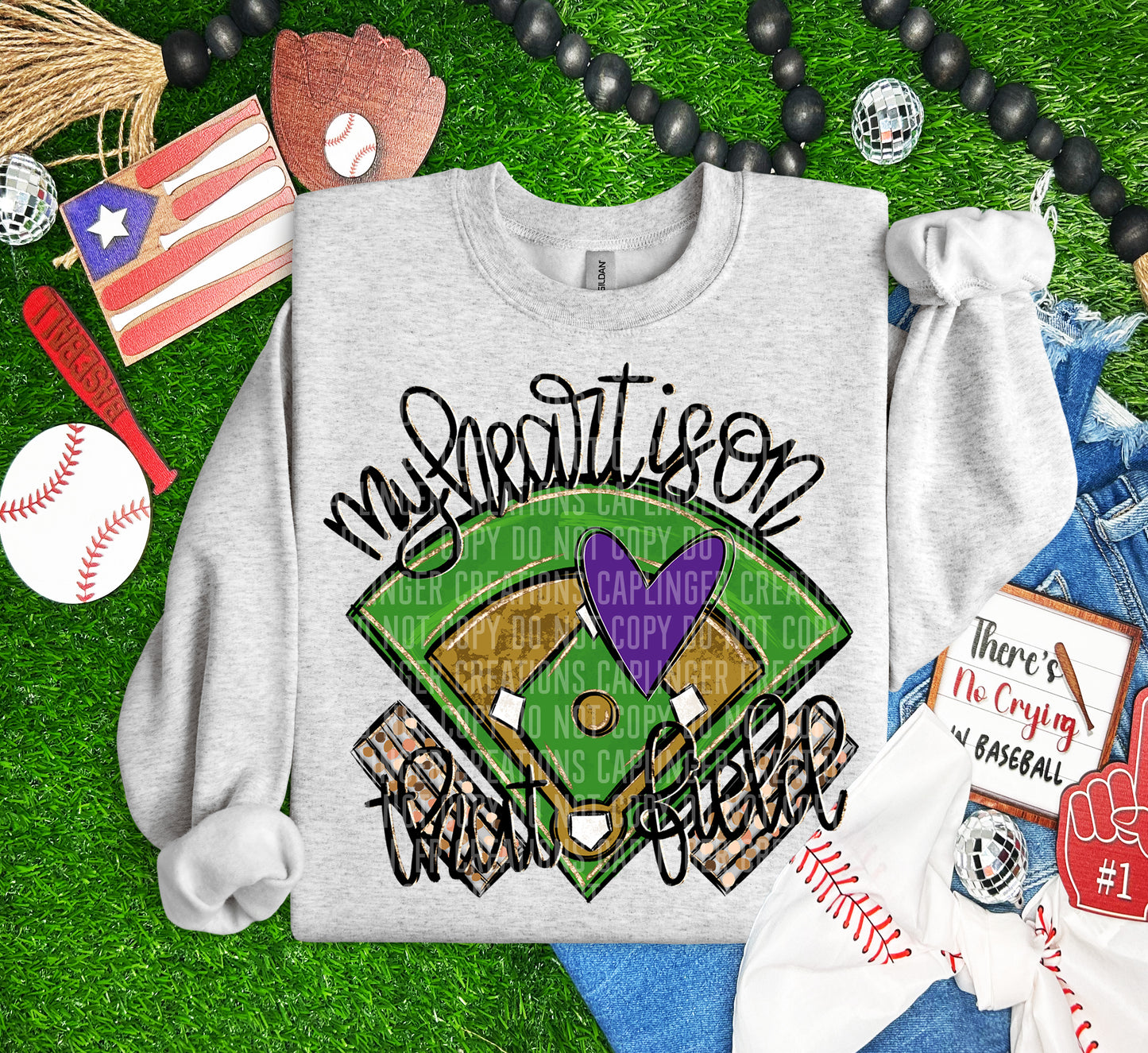 My heart is on that field (BASEBALL)- Color Dropdown Digital Download 300DPI PNG FILE