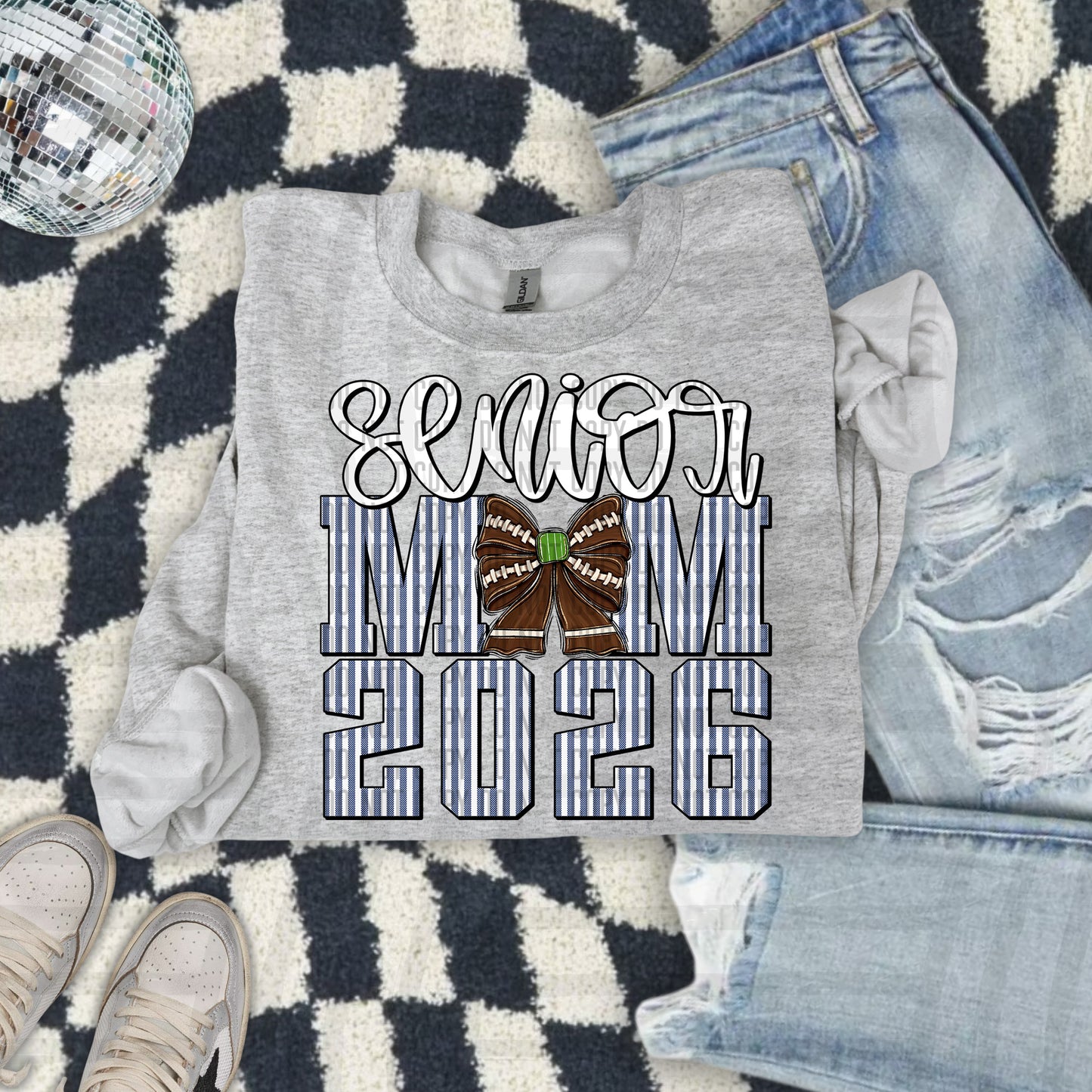 Senior Mom 2026 Seersucker Football - Choose your color - Digital Download 300DPI PNG FILE