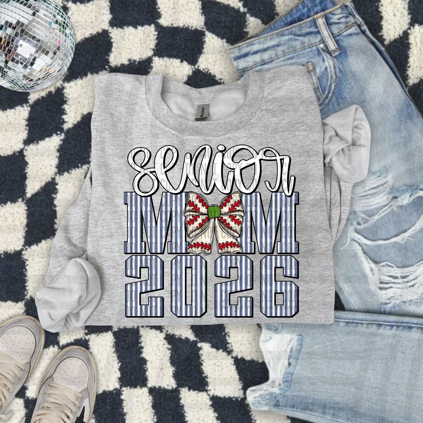 Senior Mom 2026 Seersucker BASEBALL - Choose your color - Digital Download 300DPI PNG FILE