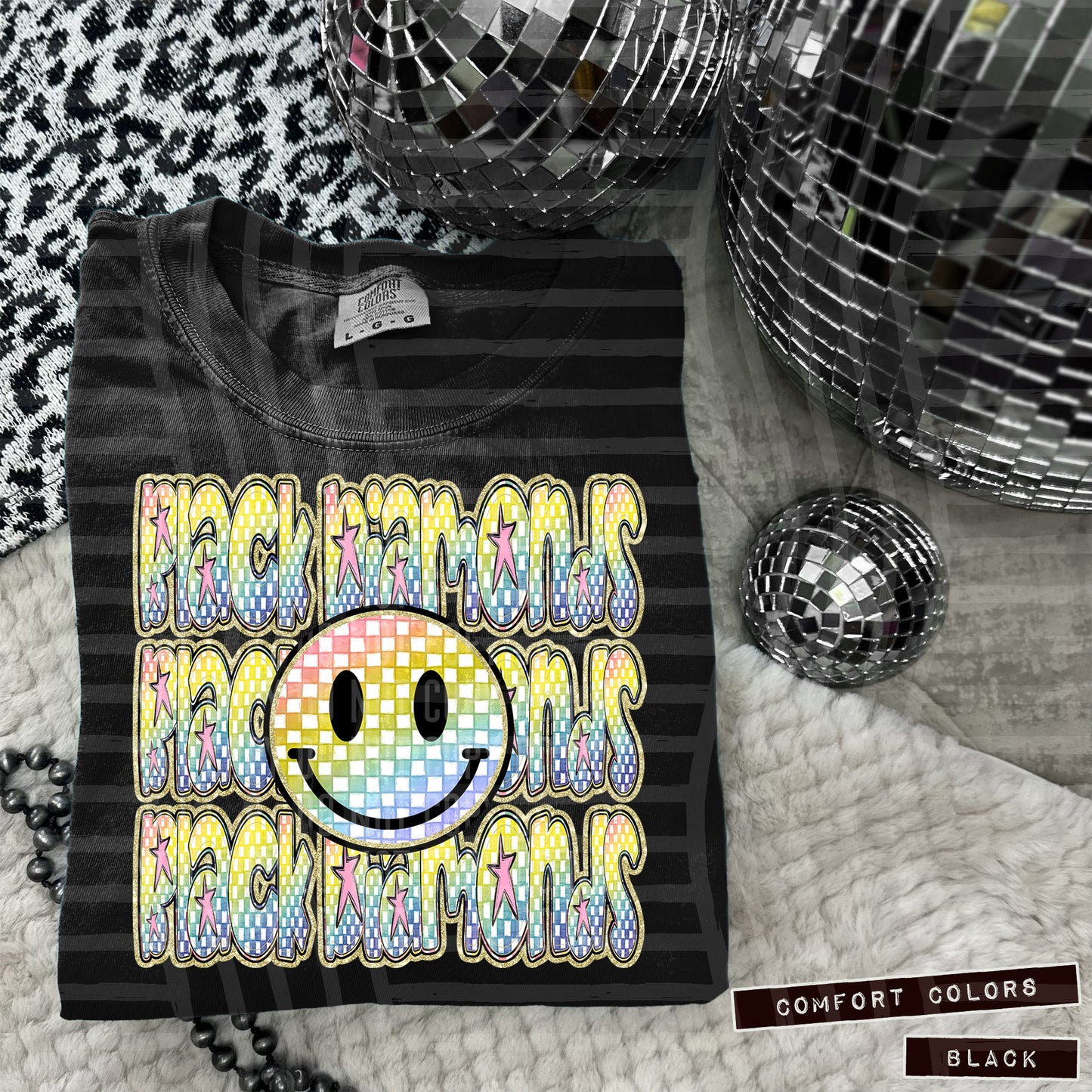 Rainbow Checker Happy Triple Stacked - Digital Download 300DPI PNG FILE