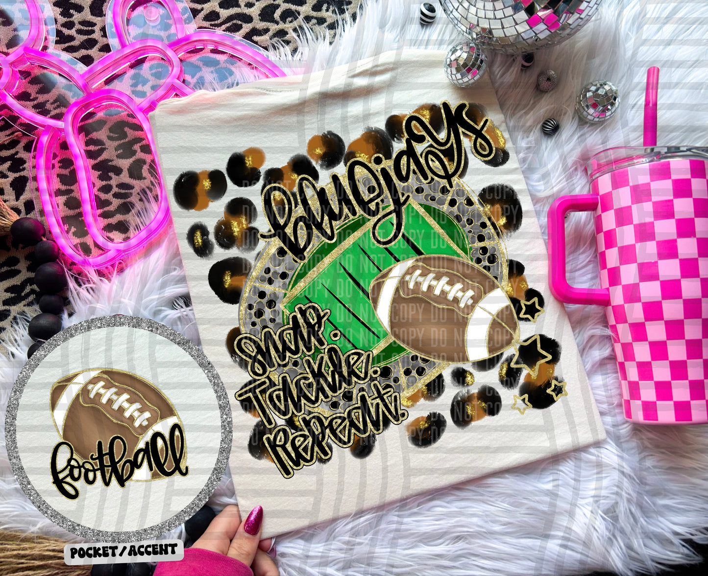 Football - Snap. Tackle. Repeat. <3- Digital Download 300DPI PNG FILE