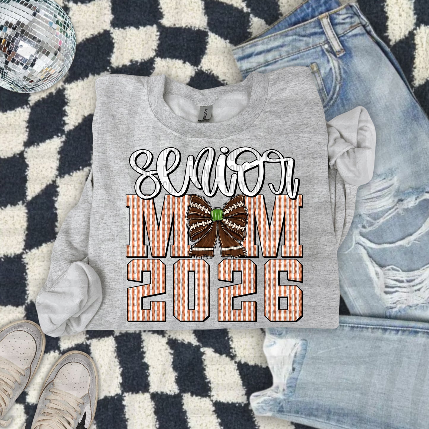 Senior Mom 2026 Seersucker Football - Choose your color - Digital Download 300DPI PNG FILE