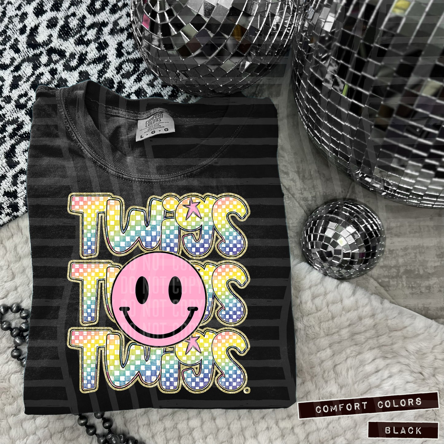 Rainbow Checker Pink Happy Triple Stacked - Digital Download 300DPI PNG FILE
