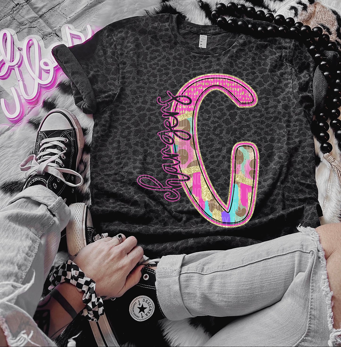 Rainbow Leopard Initial Mascot - Dropdown + CUSTOM - Digital Download 300DPI PNG FILE