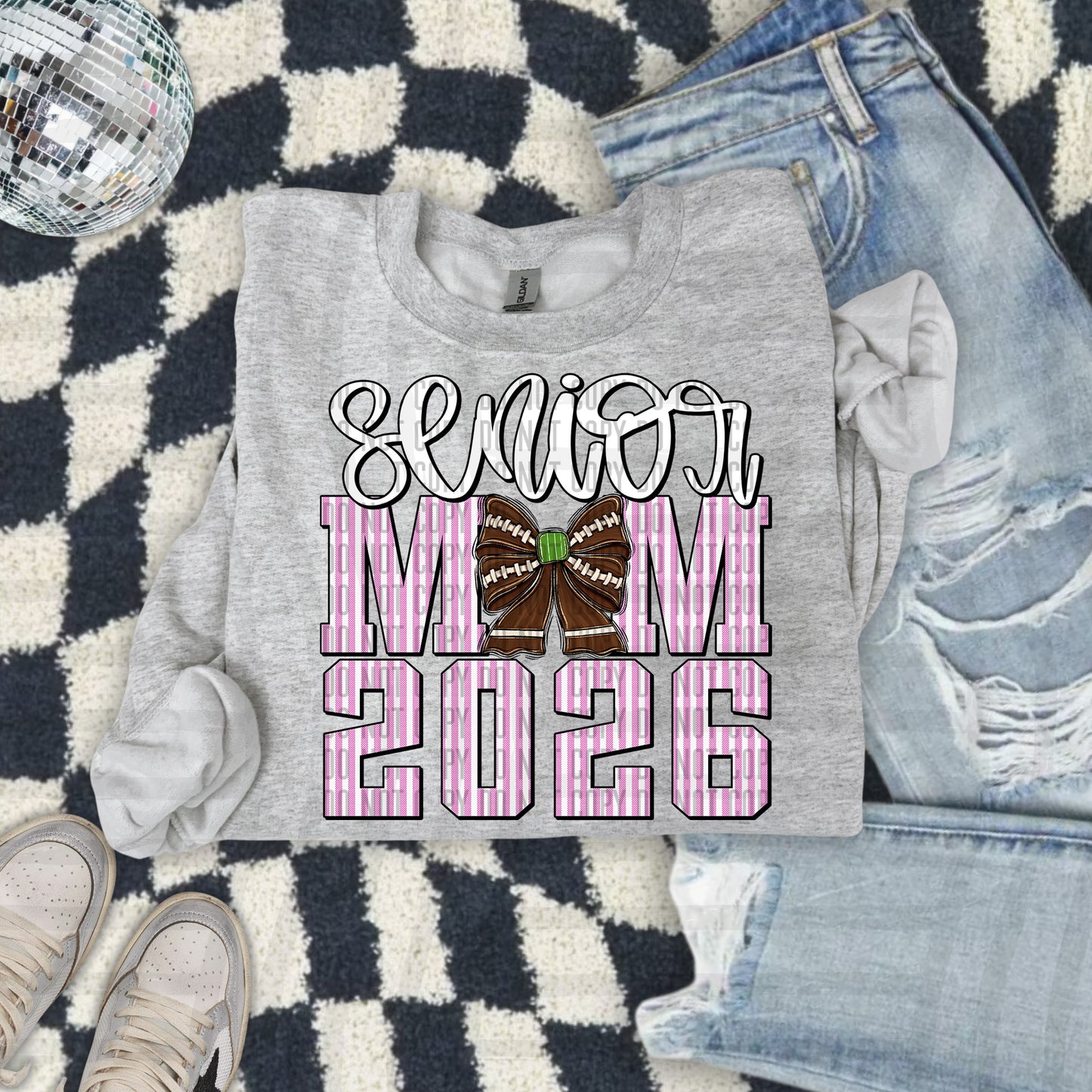 Senior Mom 2026 Seersucker Football - Choose your color - Digital Download 300DPI PNG FILE