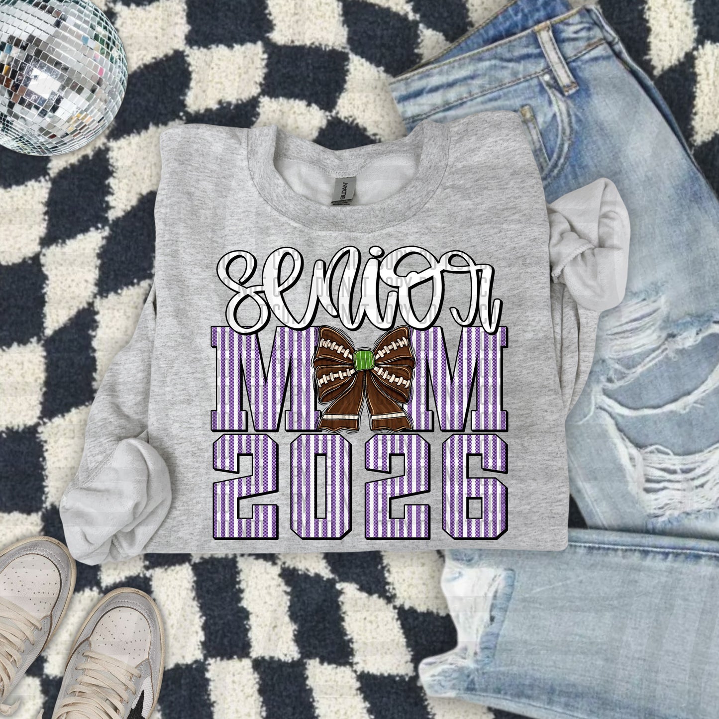 Senior Mom 2026 Seersucker Football - Choose your color - Digital Download 300DPI PNG FILE