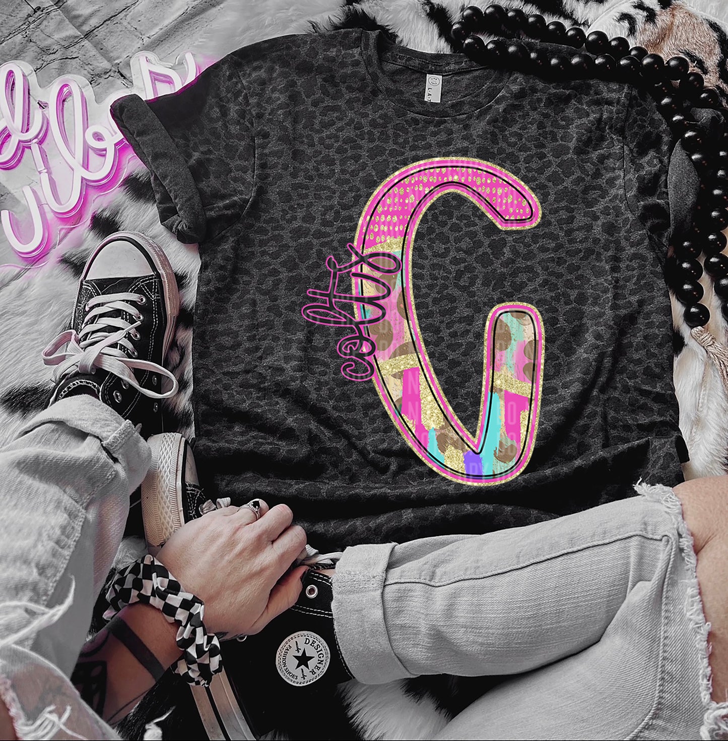 Rainbow Leopard Initial Mascot - Dropdown + CUSTOM - Digital Download 300DPI PNG FILE