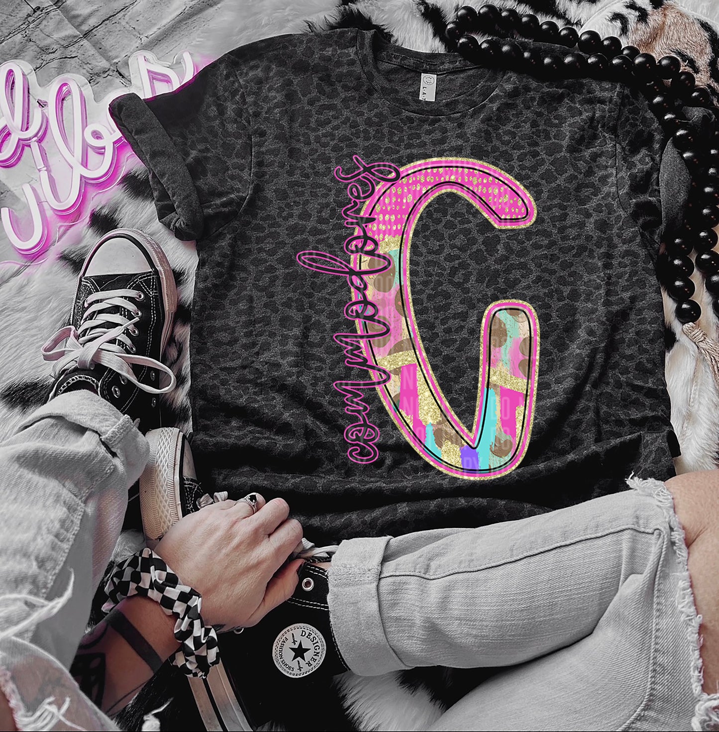 Rainbow Leopard Initial Mascot - Dropdown + CUSTOM - Digital Download 300DPI PNG FILE