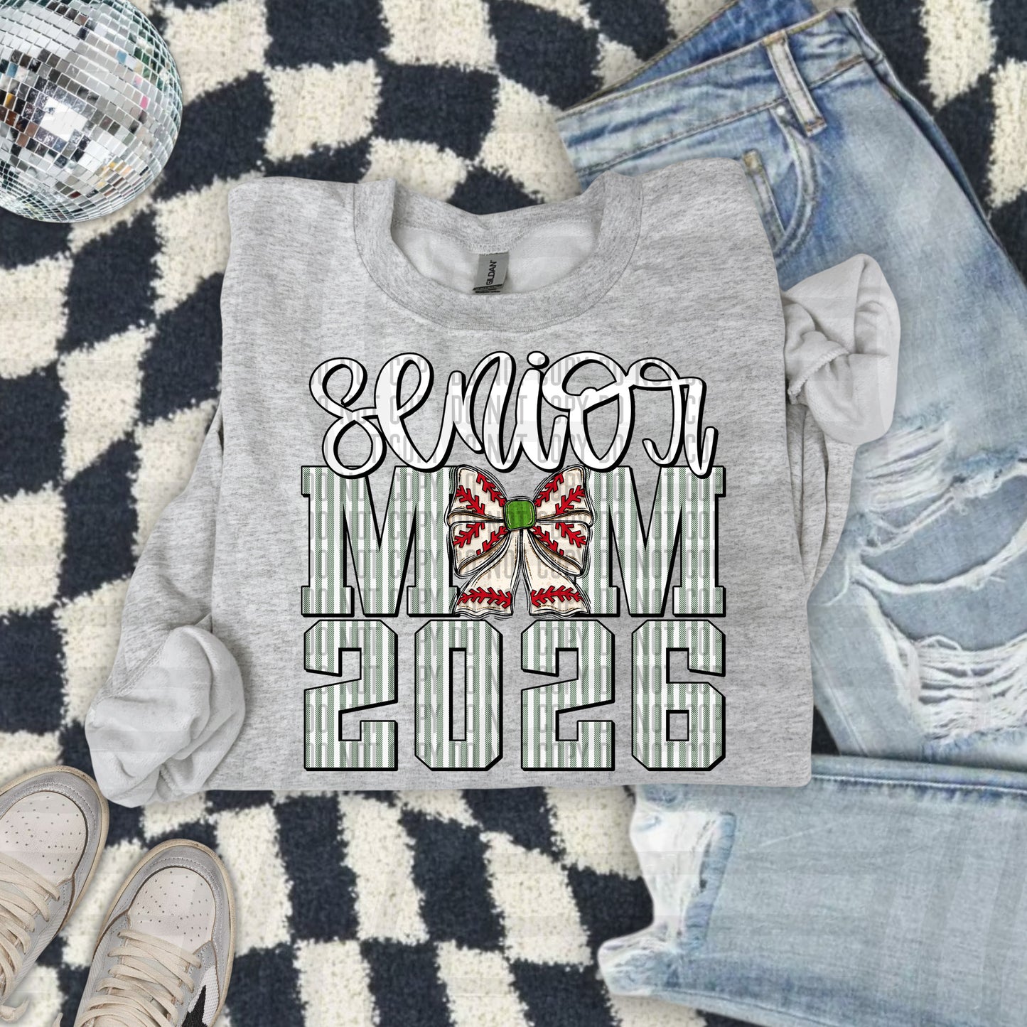 Senior Mom 2026 Seersucker BASEBALL - Choose your color - Digital Download 300DPI PNG FILE