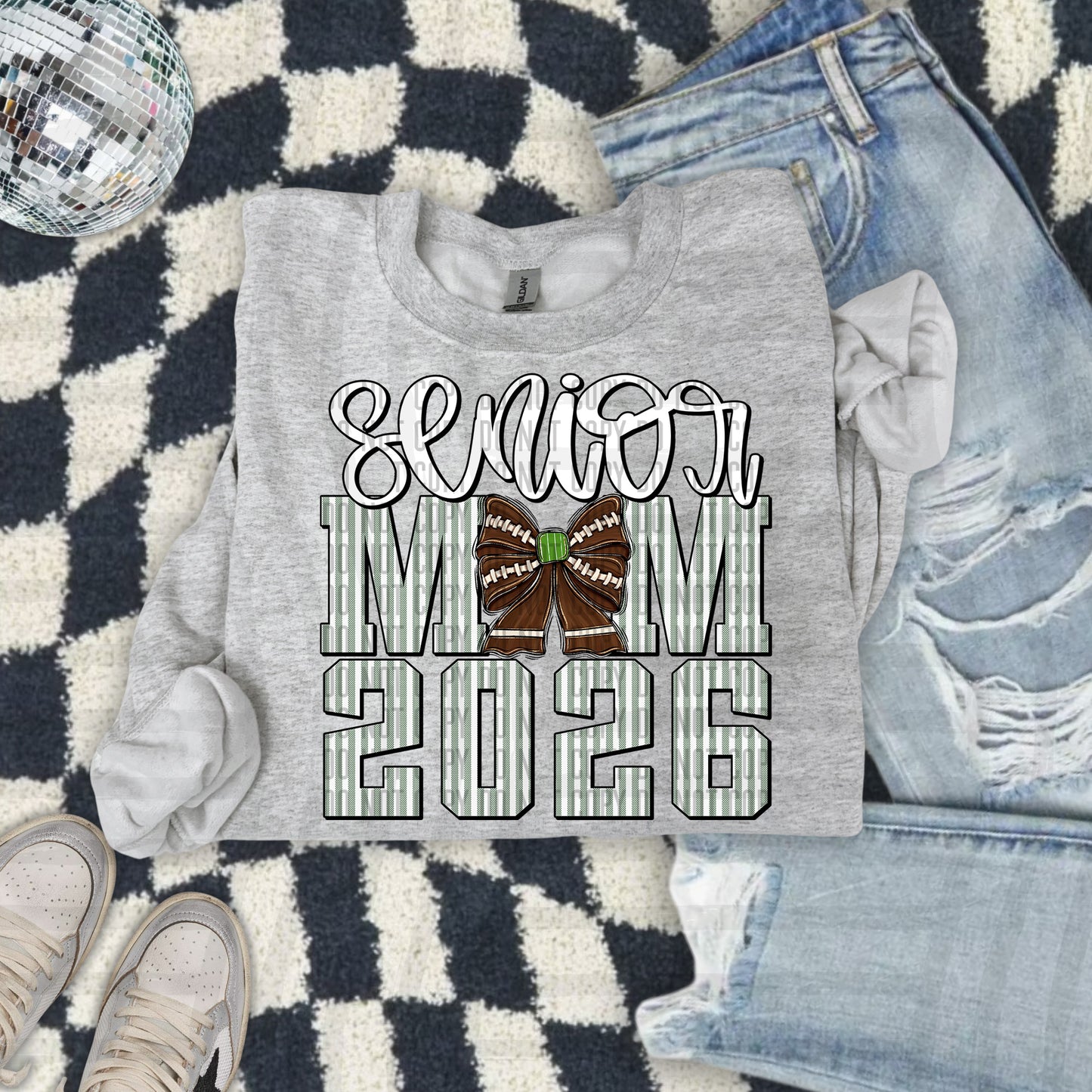 Senior Mom 2026 Seersucker Football - Choose your color - Digital Download 300DPI PNG FILE