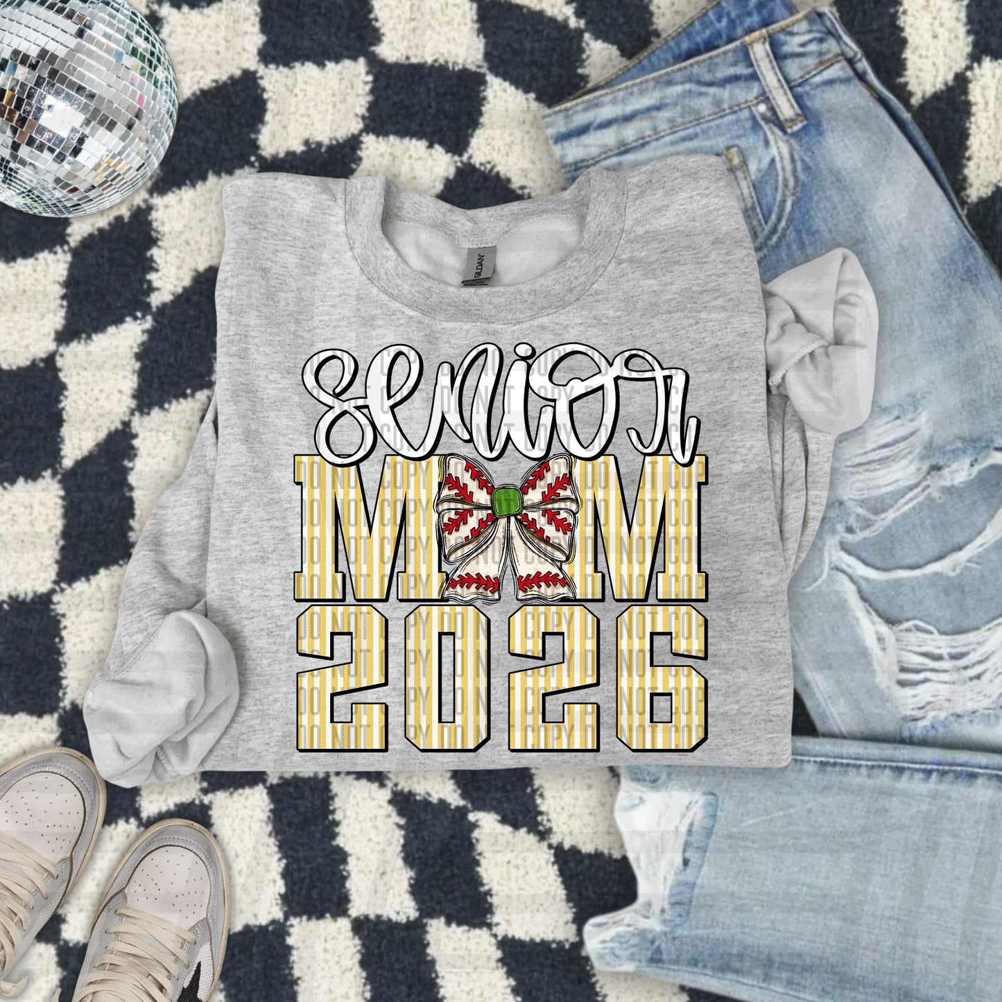 Senior Mom 2026 Seersucker BASEBALL - Choose your color - Digital Download 300DPI PNG FILE