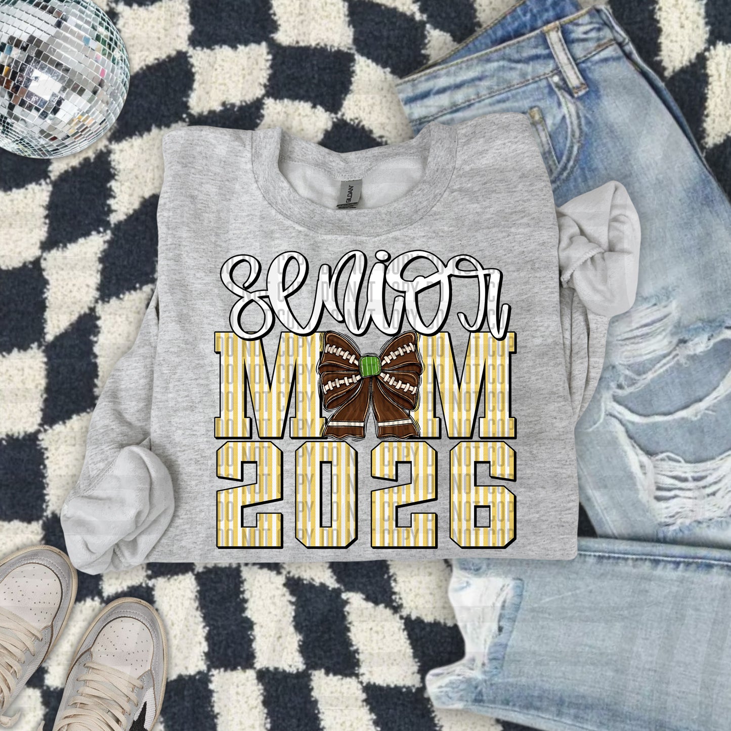 Senior Mom 2026 Seersucker Football - Choose your color - Digital Download 300DPI PNG FILE