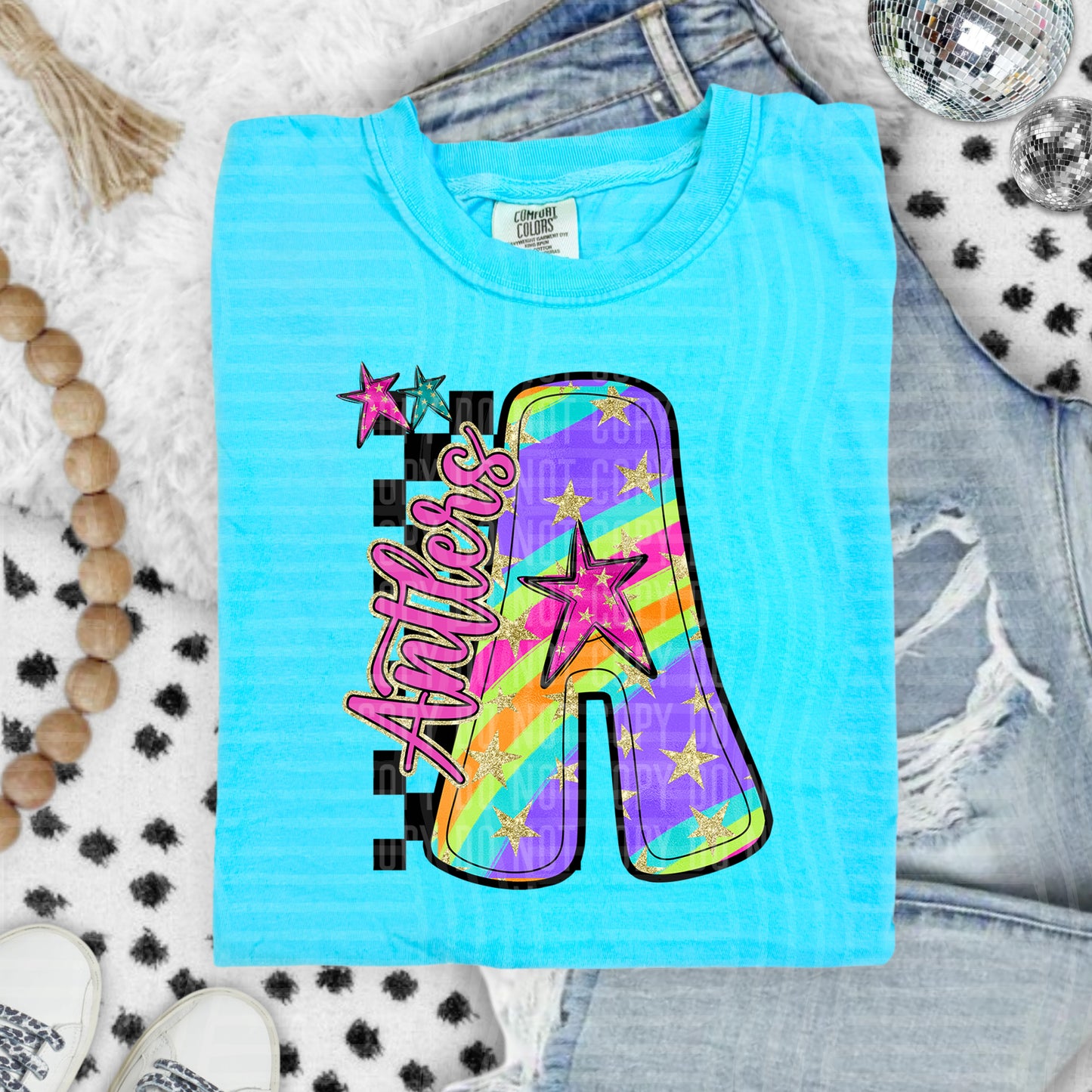 Rainbow Swirl Initial -Dropdown + Custom option - Digital Download 300DPI PNG FILE