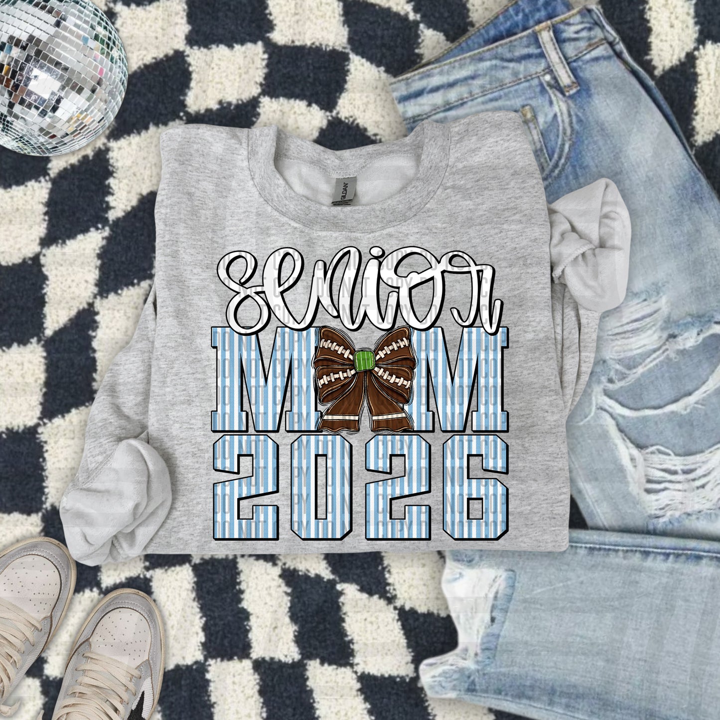 Senior Mom 2026 Seersucker Football - Choose your color - Digital Download 300DPI PNG FILE