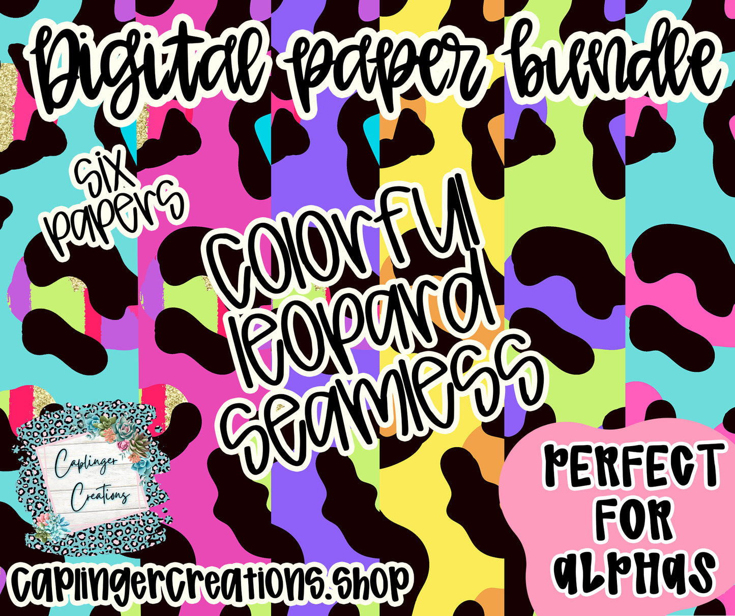 Digital Paper bundle - COLORFUL LEOPARD - Digital download 300DPI PNG FILE
