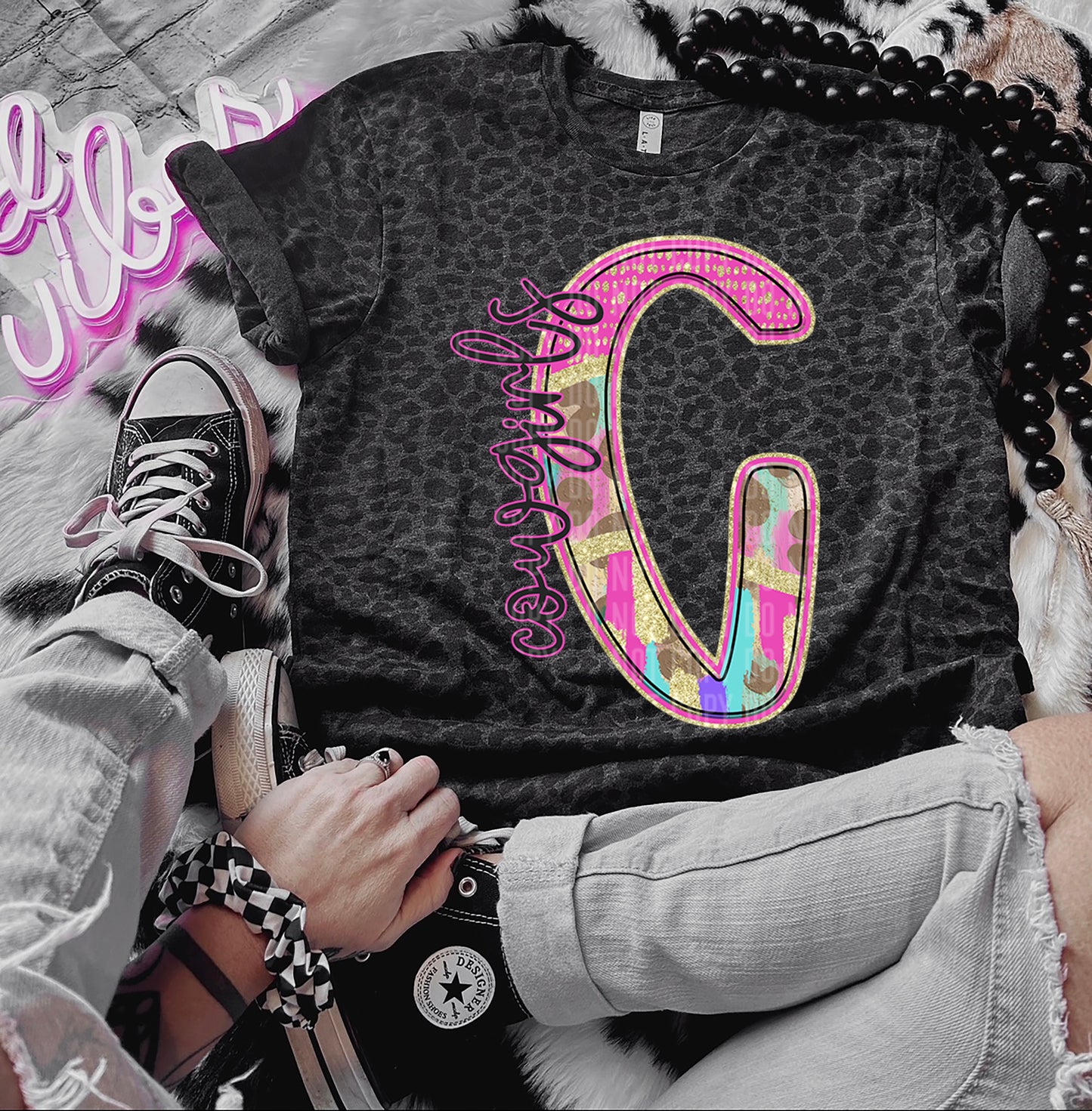 Rainbow Leopard Initial Mascot - Dropdown + CUSTOM - Digital Download 300DPI PNG FILE