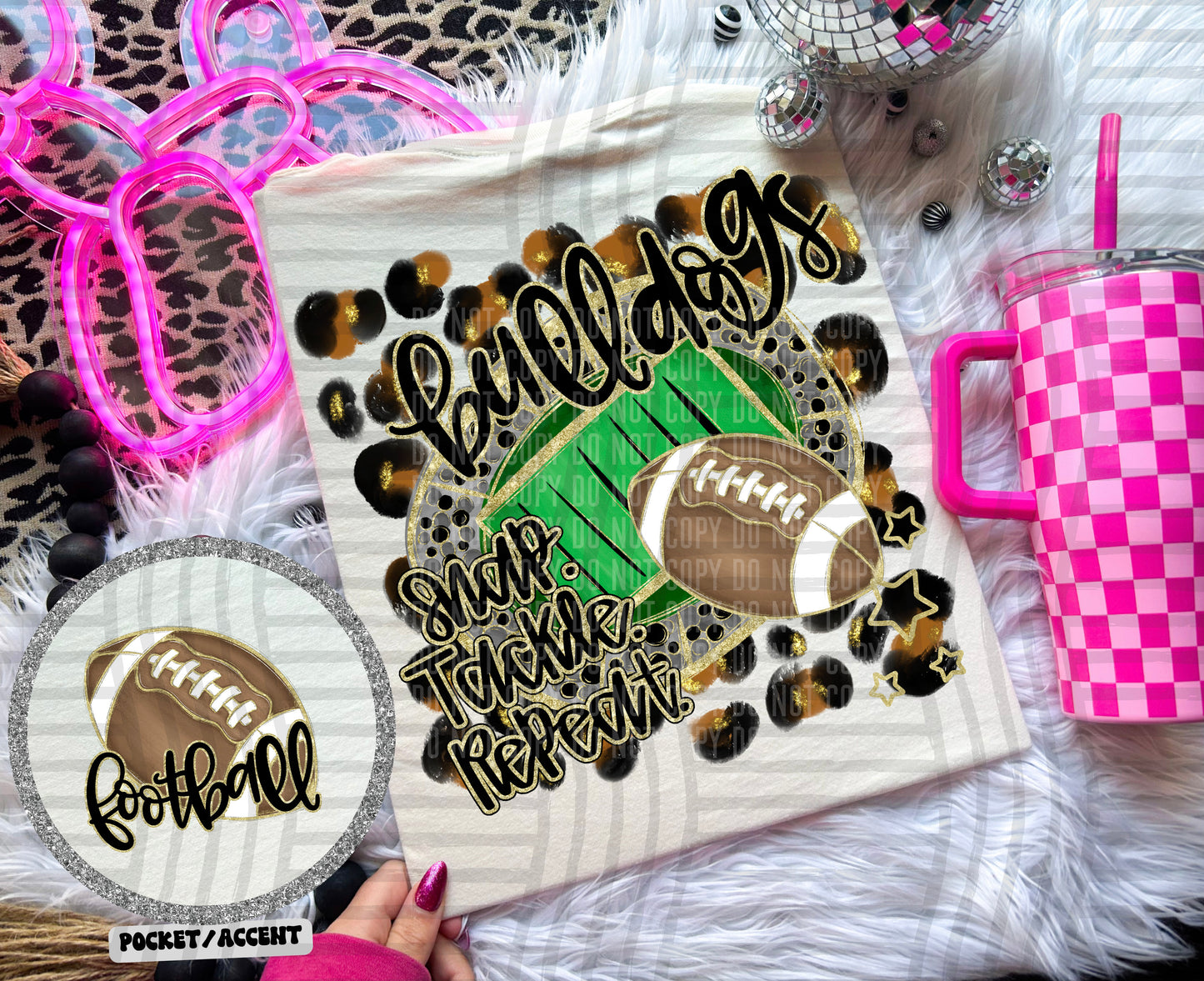 Football - Snap. Tackle. Repeat. <3- Digital Download 300DPI PNG FILE