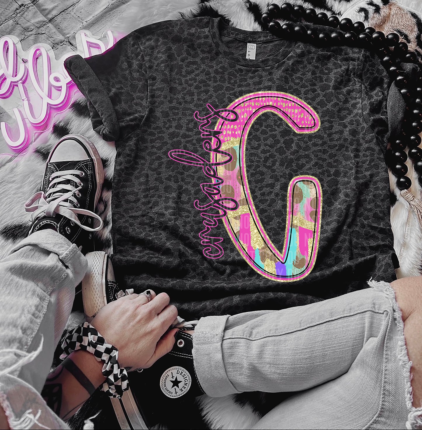 Rainbow Leopard Initial Mascot - Dropdown + CUSTOM - Digital Download 300DPI PNG FILE