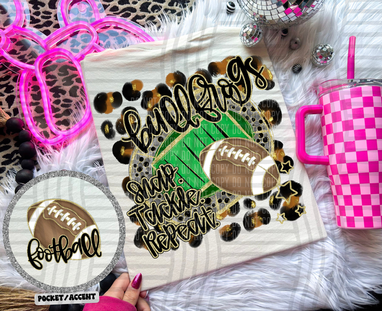 Football - Snap. Tackle. Repeat. <3- Digital Download 300DPI PNG FILE