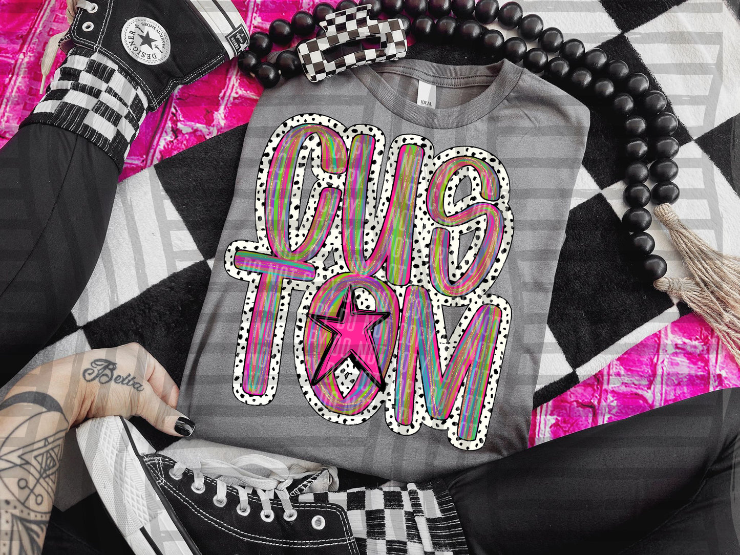 Pink Brushstrokes Dots - Dropdown + CUSTOM- Digital Download 300DPI PNG FILE