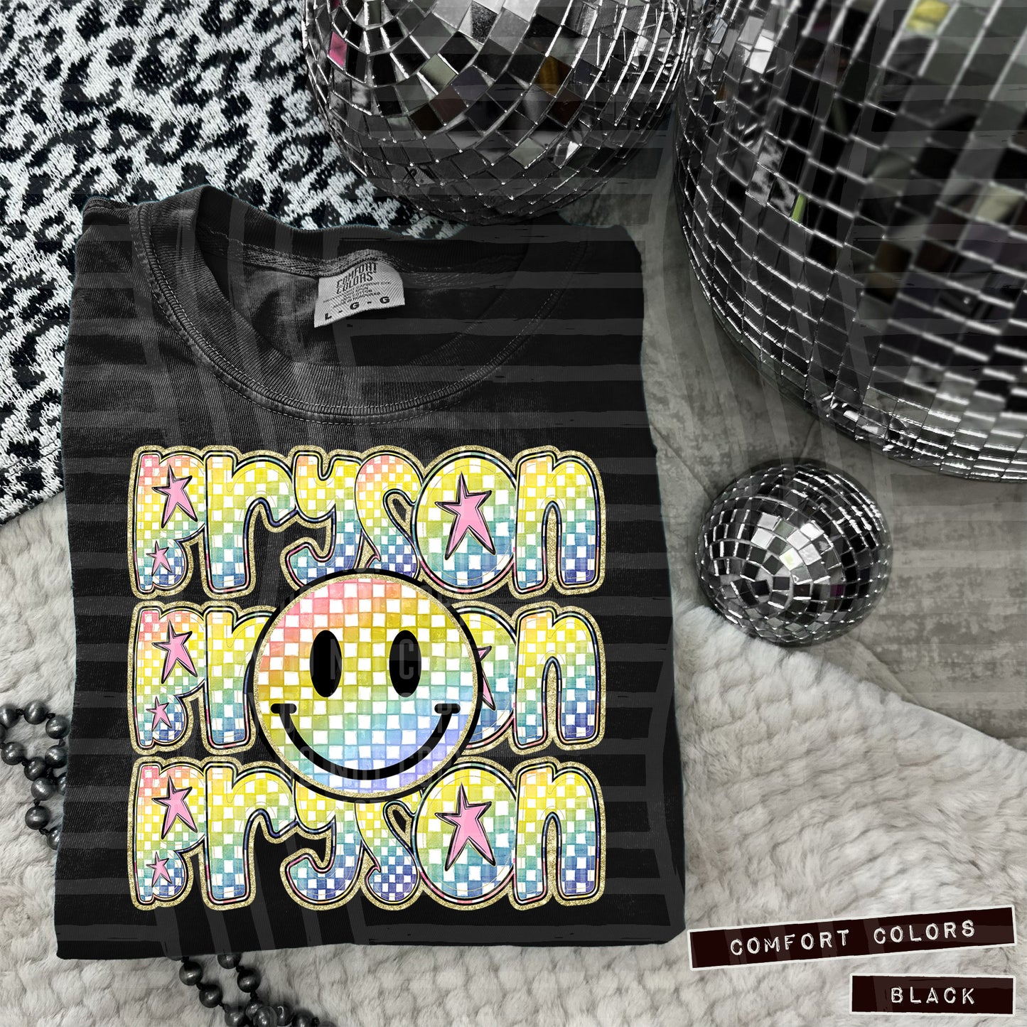 Rainbow Checker Happy Triple Stacked - Digital Download 300DPI PNG FILE