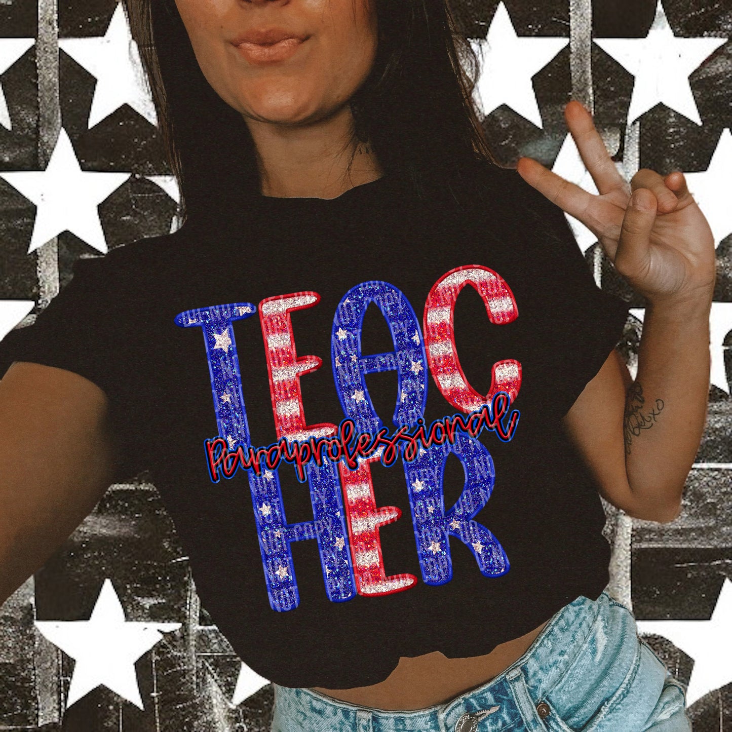 Stars and Stripes Teacher - DROPDOWN + CUSTOM - Digital Download 300DPI PNG FILE