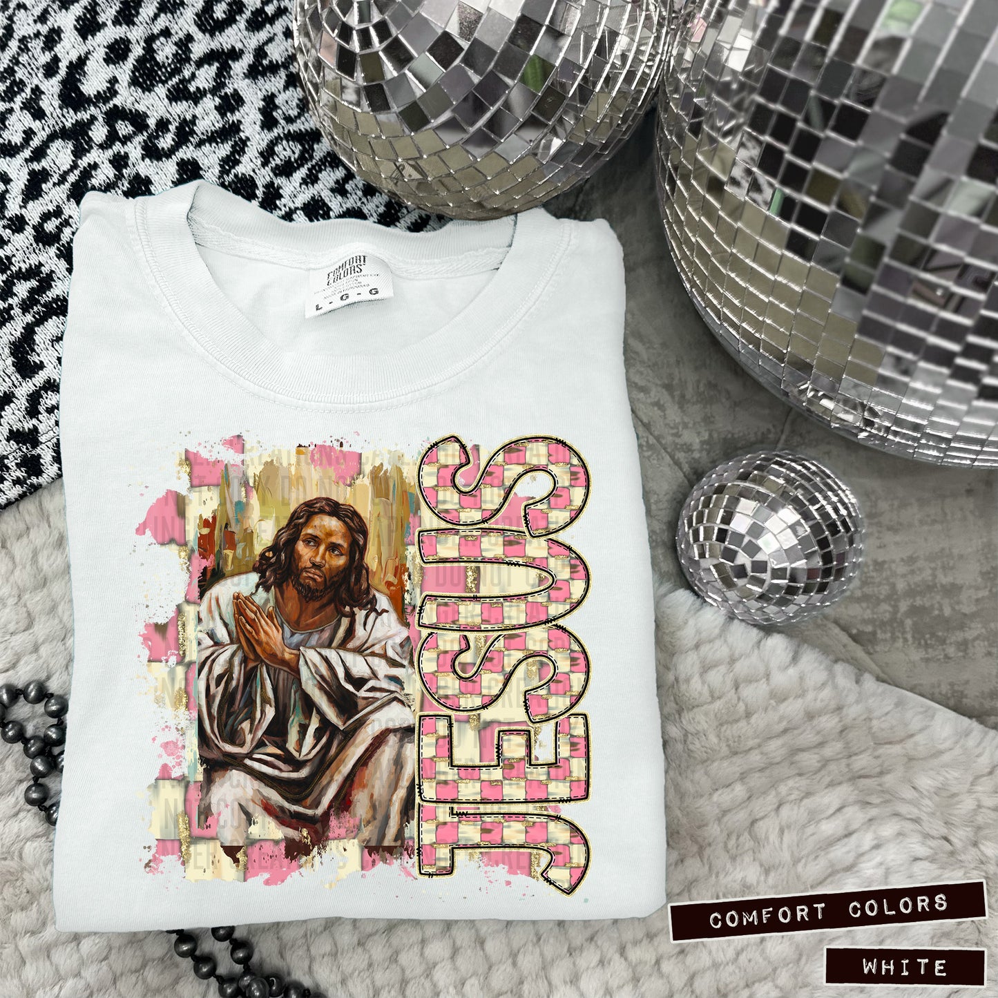 JESUS African American praying pink- 300DPI PNG FILE