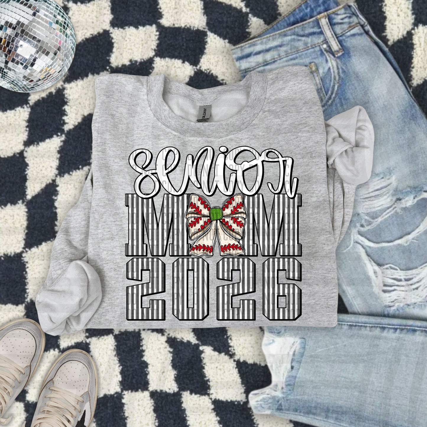 Senior Mom 2026 Seersucker BASEBALL - Choose your color - Digital Download 300DPI PNG FILE