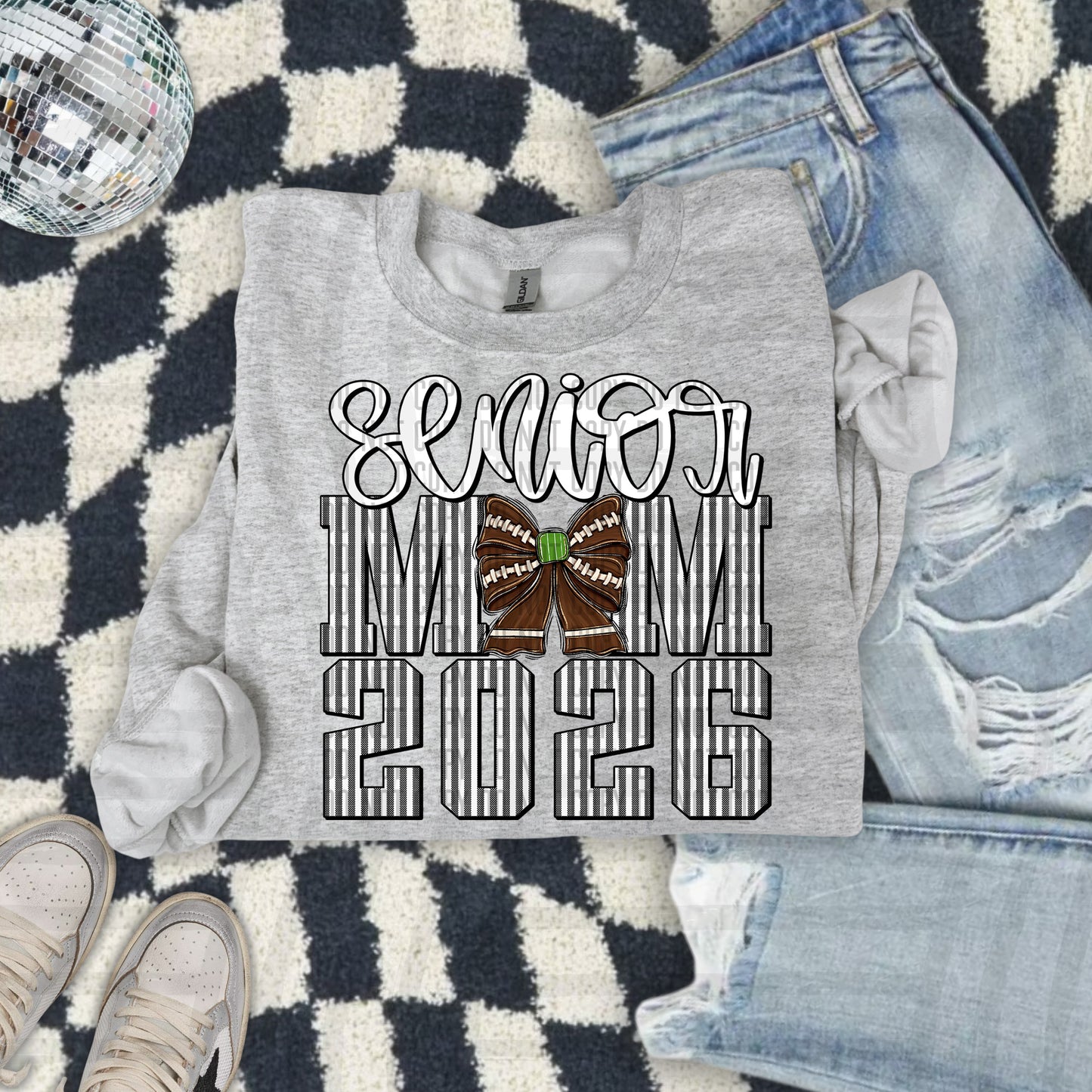 Senior Mom 2026 Seersucker Football - Choose your color - Digital Download 300DPI PNG FILE