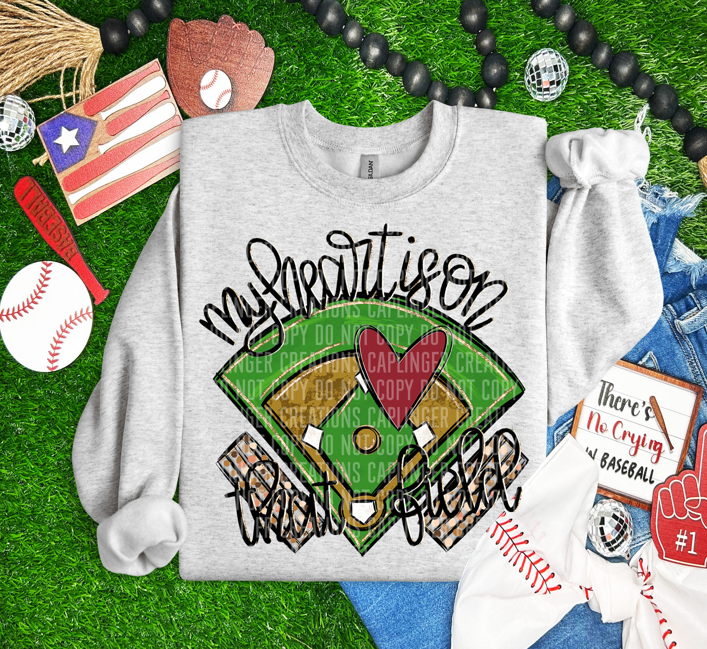 My heart is on that field (BASEBALL)- Color Dropdown Digital Download 300DPI PNG FILE