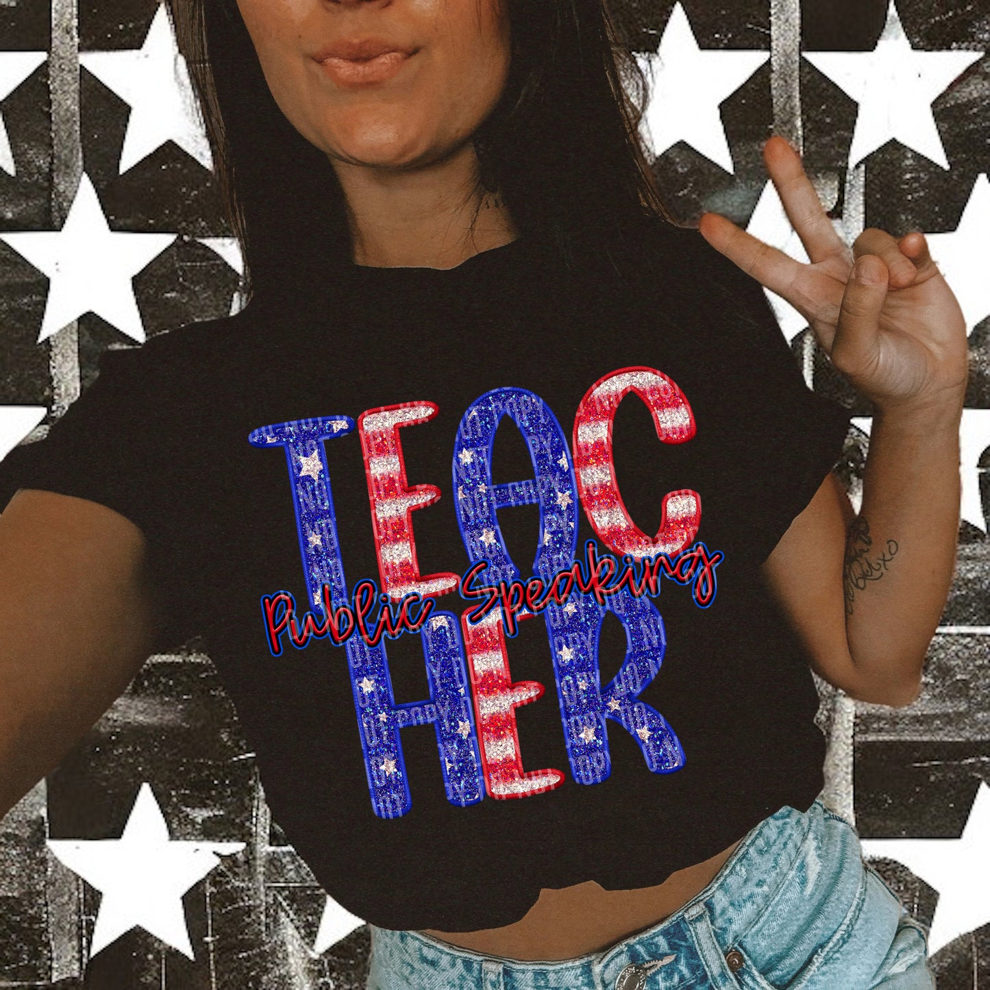 Stars and Stripes Teacher - DROPDOWN + CUSTOM - Digital Download 300DPI PNG FILE