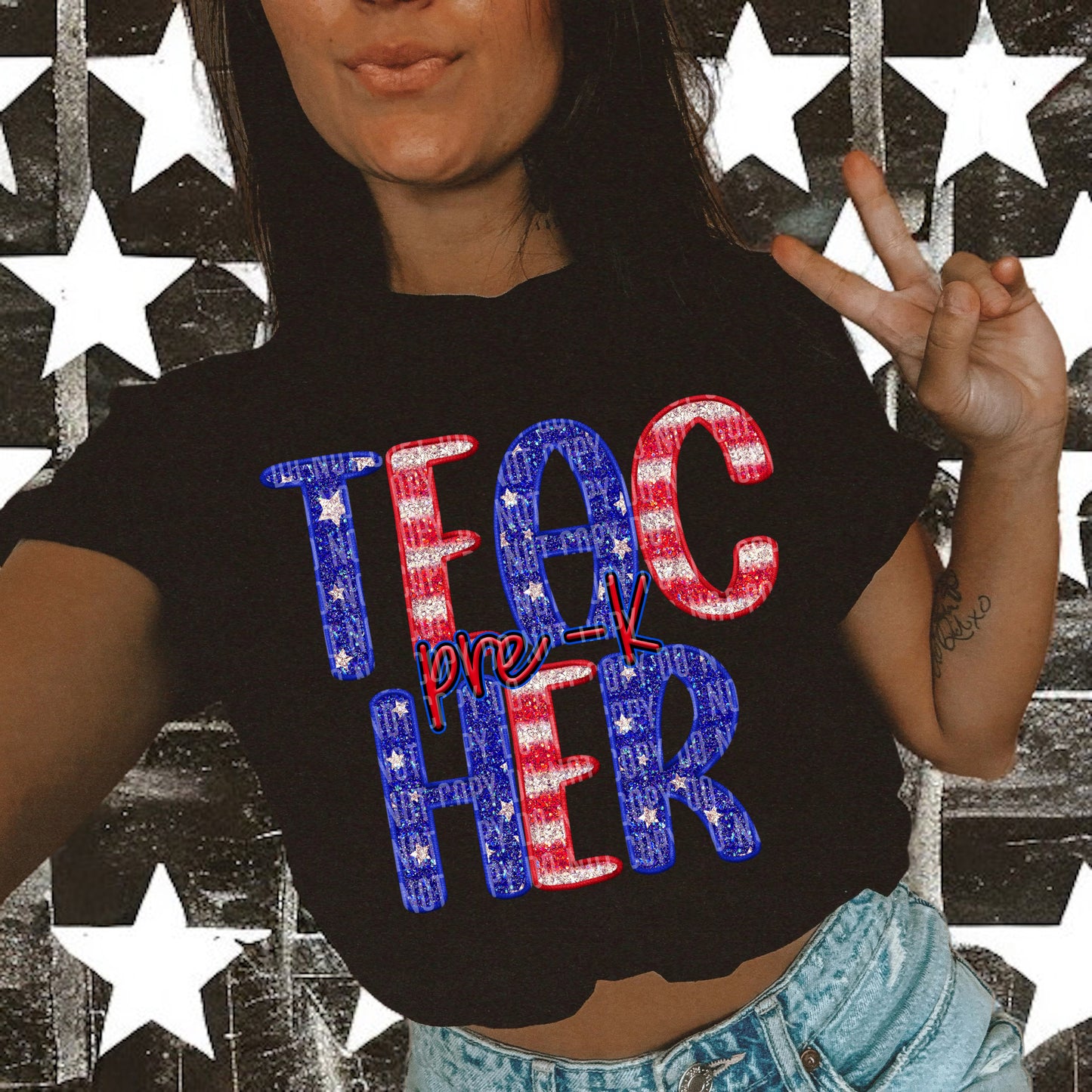 Stars and Stripes Teacher - DROPDOWN + CUSTOM - Digital Download 300DPI PNG FILE