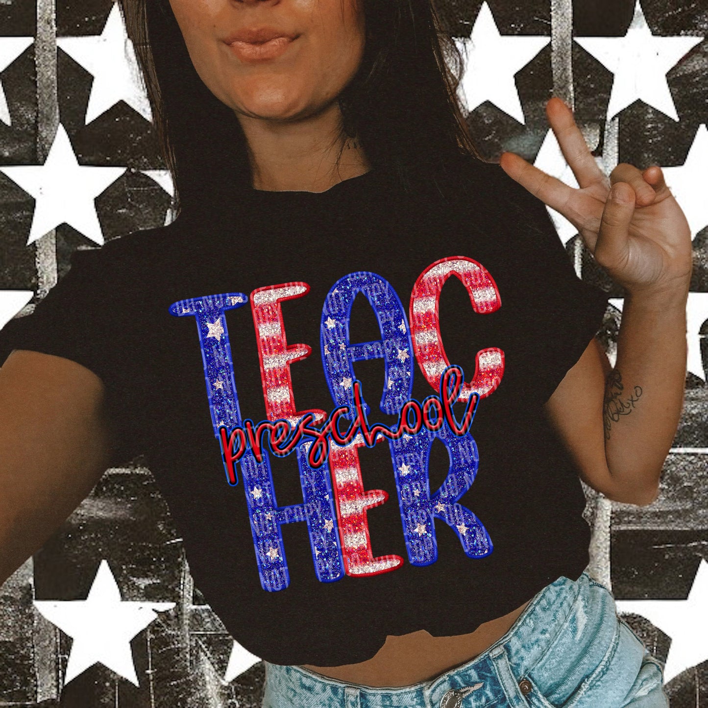 Stars and Stripes Teacher - DROPDOWN + CUSTOM - Digital Download 300DPI PNG FILE