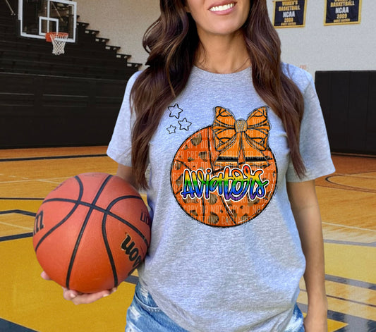 Basketball With Bow Rainbow - DROPDOWN + CUSTOM - Digital Download 300DPI PNG FILE