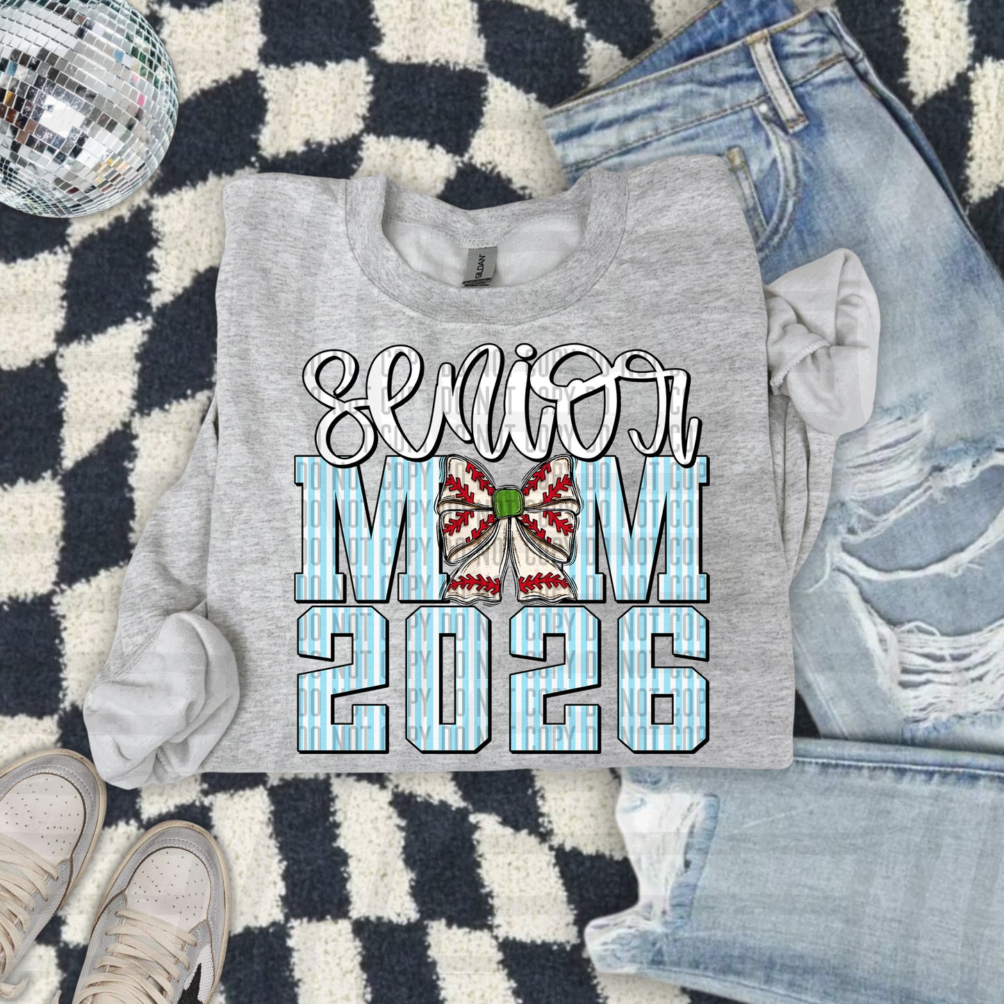Senior Mom 2026 Seersucker BASEBALL - Choose your color - Digital Download 300DPI PNG FILE