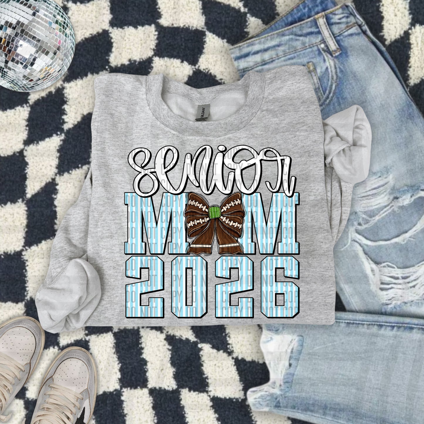 Senior Mom 2026 Seersucker Football - Choose your color - Digital Download 300DPI PNG FILE