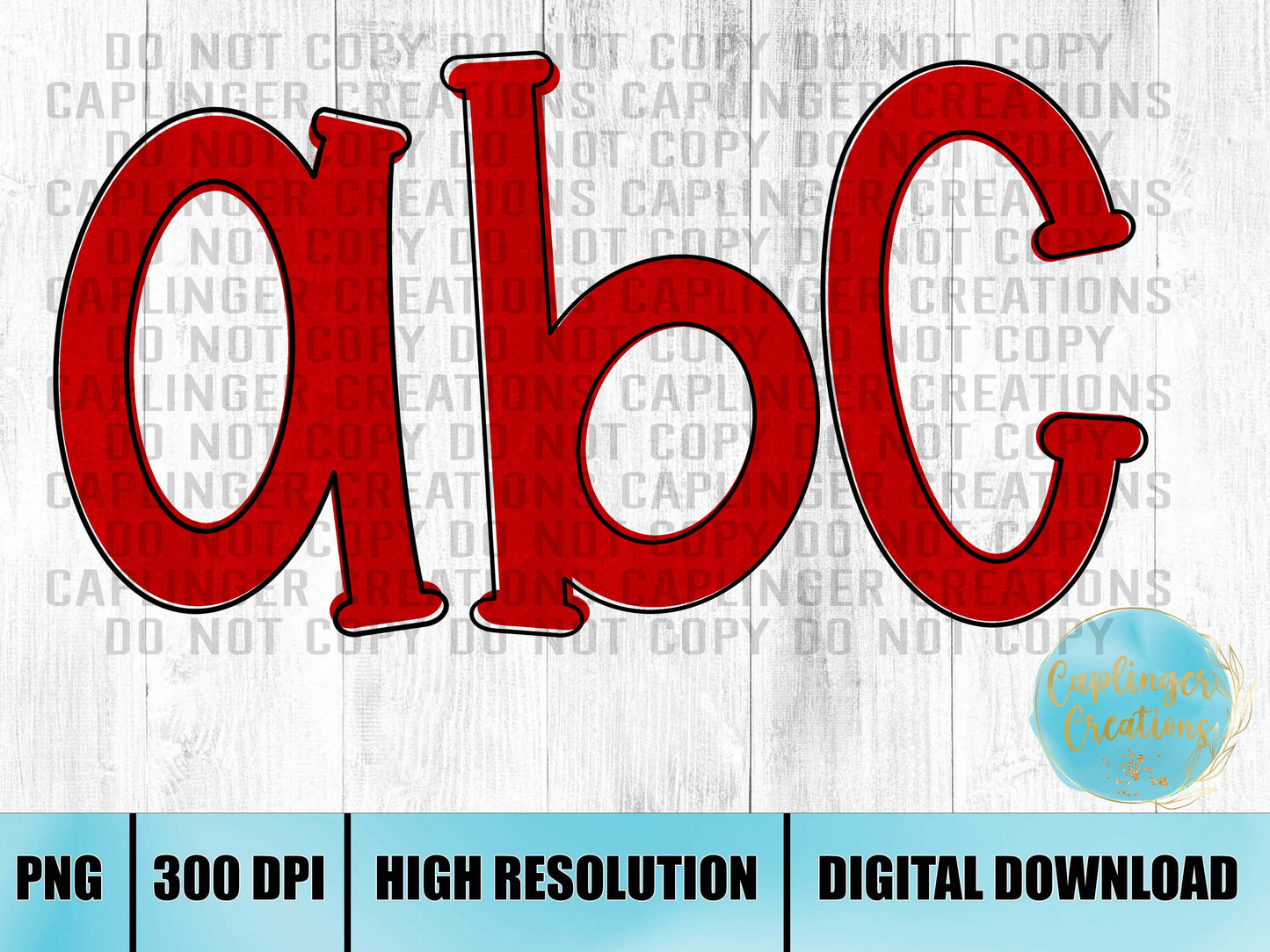 Hand drawn offset RED - ALPHA SET A-Z - Digital download 300DPI PNG FILE