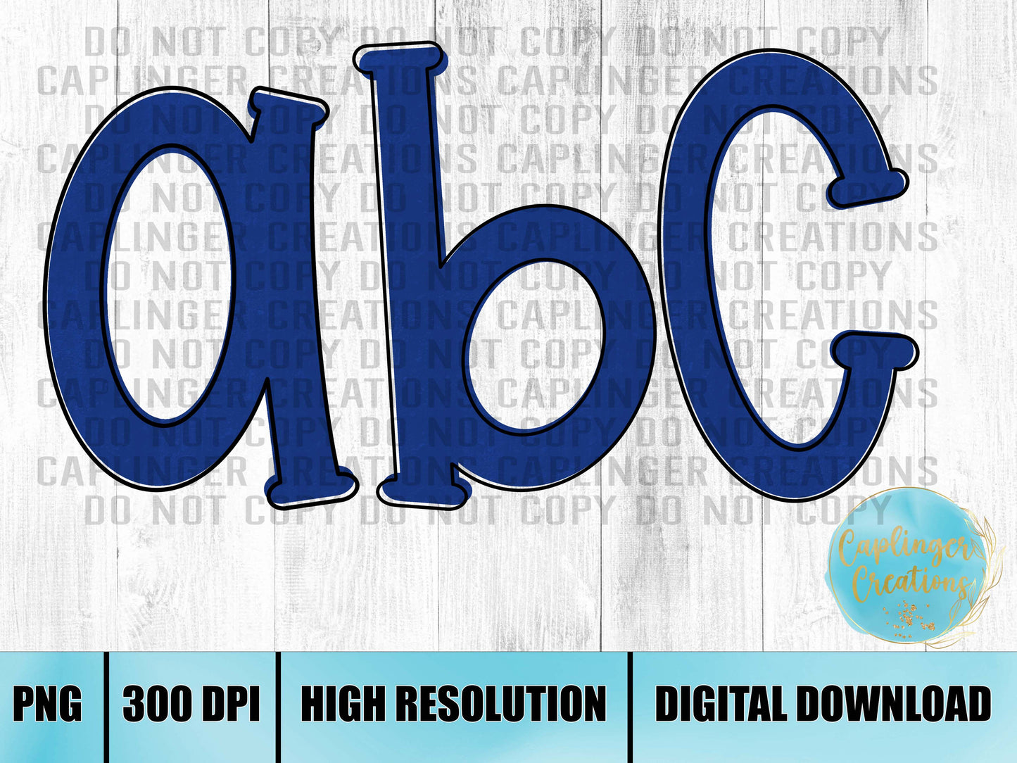 Hand drawn offset BLUE - ALPHA SET A-Z - Digital download 300DPI PNG FILE