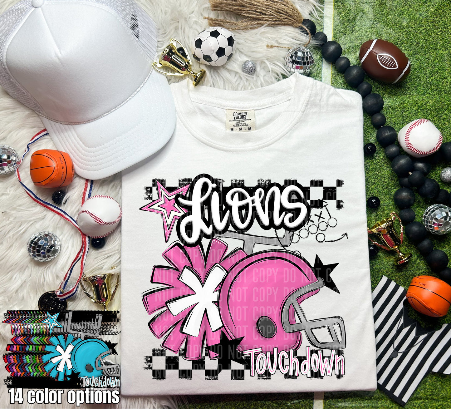 Pink Helmet + Pom Pom Mascots - Digital Download 300DPI PNG FILE