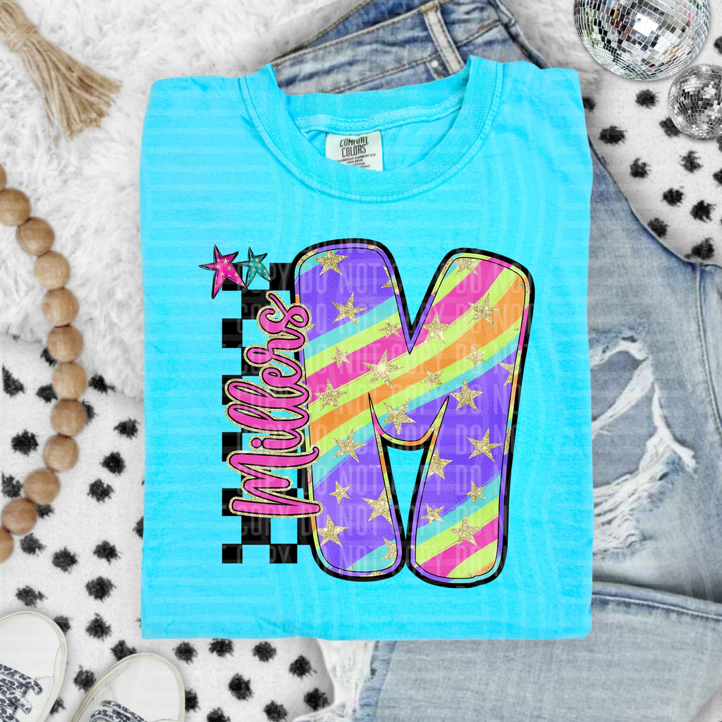 Rainbow Swirl Initial -Dropdown + Custom option - Digital Download 300DPI PNG FILE