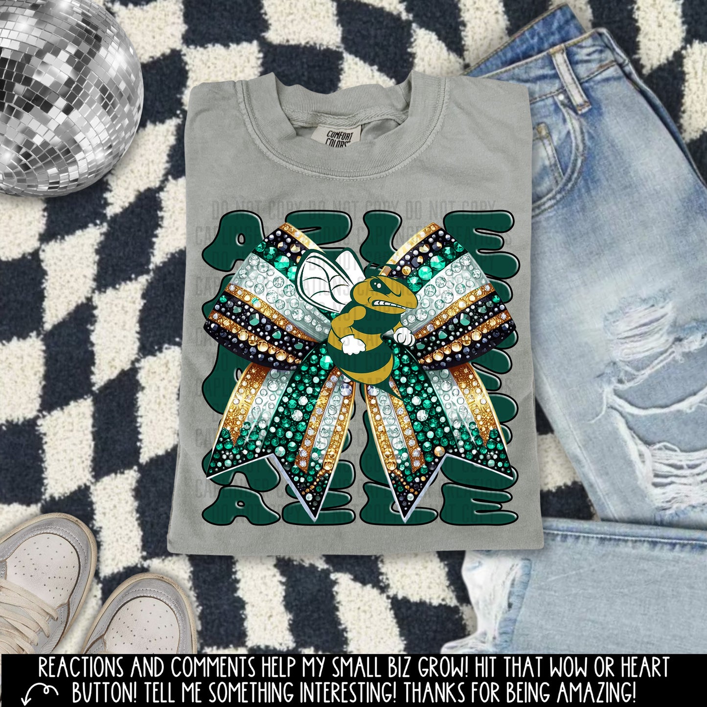 CUSTOM - Rhinestone Bow with Mascot logo and name- Digital download 300DPI PNG FILE