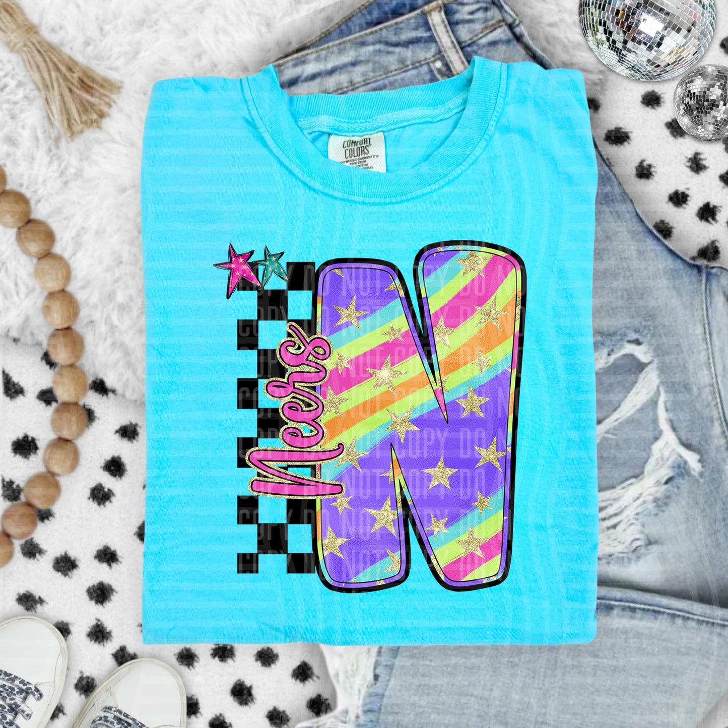 Rainbow Swirl Initial -Dropdown + Custom option - Digital Download 300DPI PNG FILE